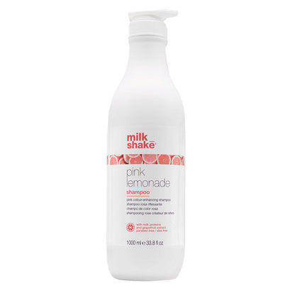 Bottiglia bianca con tappo a becco bianco. Piccola immagine sul fronte raffigurante varie fette limoni rosa.